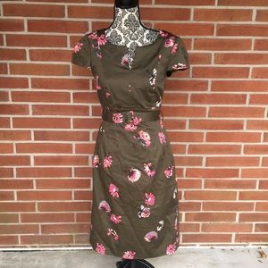 Boden Green Floral Pencil Belted Dress 6R